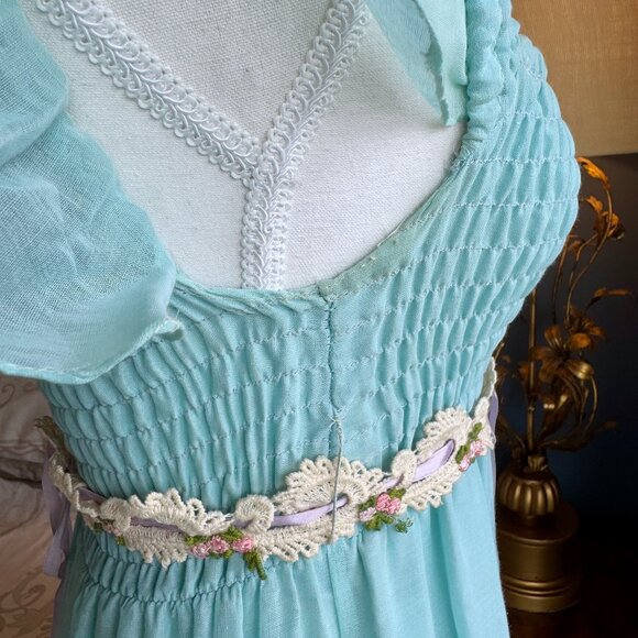 1970s Vintage Aqua Fairy Boho Maxi Dress - Picture 6 of 15
